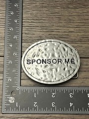 Buckle Rage Belt Buckle Mens Oval SPONSOR ME Hammered Silver Metal Vintage 3in