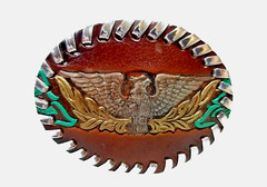 EAGLE Belt BUCKLE Lg. Brown LEATHER w/ SILVER Edge LACING Handmade Western/Biker