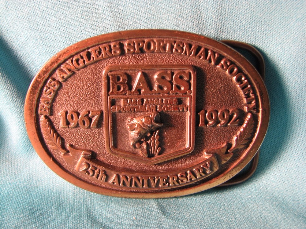 BASS 25th Anniversary 1992 Bass Angler Sportsman Society Belt Buckle 3&Prime;L 2&Prime;H