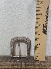 Silver Plated Western Belt Buckle With Flower Pattern & Rope Outline