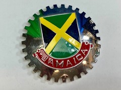 Jamaica Flag colors on Lg. silver color GEAR SHAPED SHIELD BELT BUCKLE ARTIFAKT
