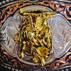 Running bull Western belt buckle silver and rose tone zinc alloy