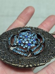 vintage SOLID BRASS belt buckle WESTERN rhinestone studded BRUTALIST hippie boho