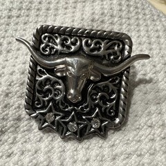 Western Silver Tone Metal Bull Head with Star Accents necklace accessories