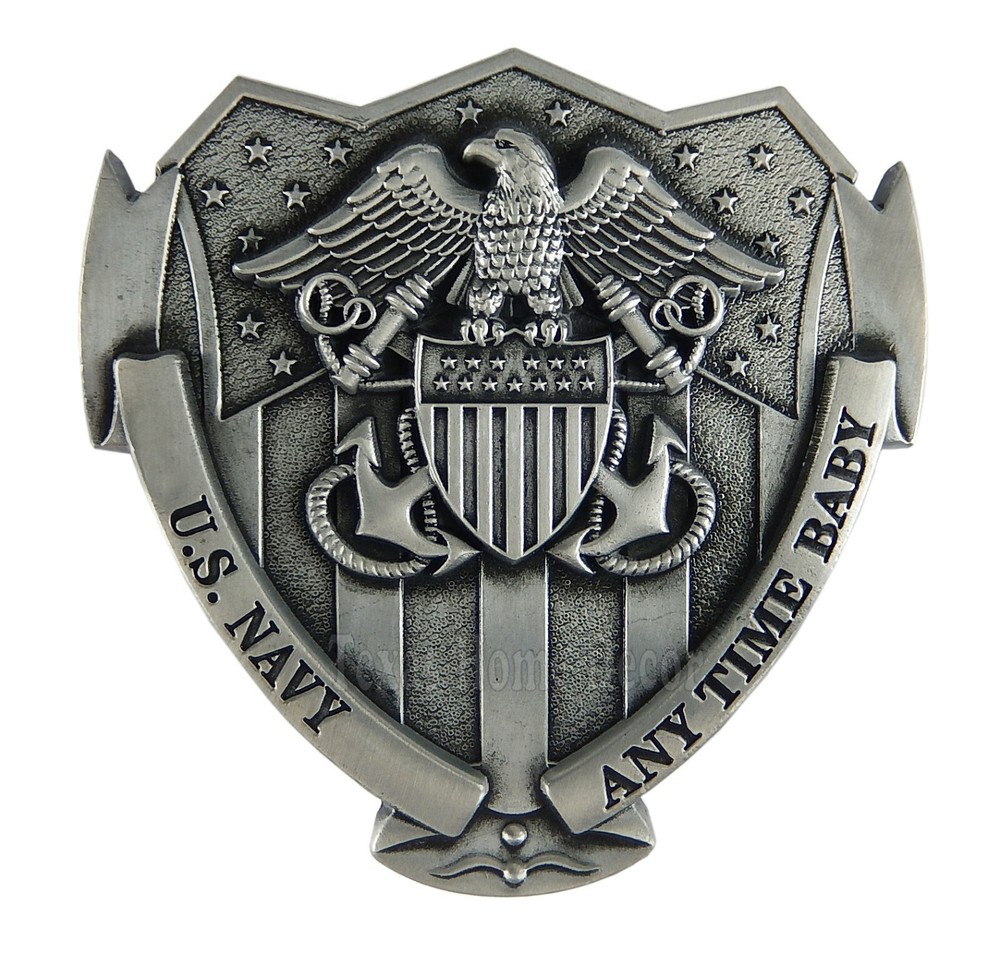 U.S. Navy Men&rsquo;s Belt Buckle Antique Silver Tone Fits 1.5&Prime; Belts Military Eagle