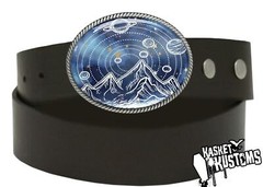 Outer Space Belt Buckle – Planets + Stars Sci-fi Handmade Silver Buckle – 13