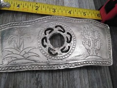 Vintage XL Large Handmade Mexican Belt Buckle DESERT / NATURE MOTIF (6&Prime;X2.3/4&Prime;)