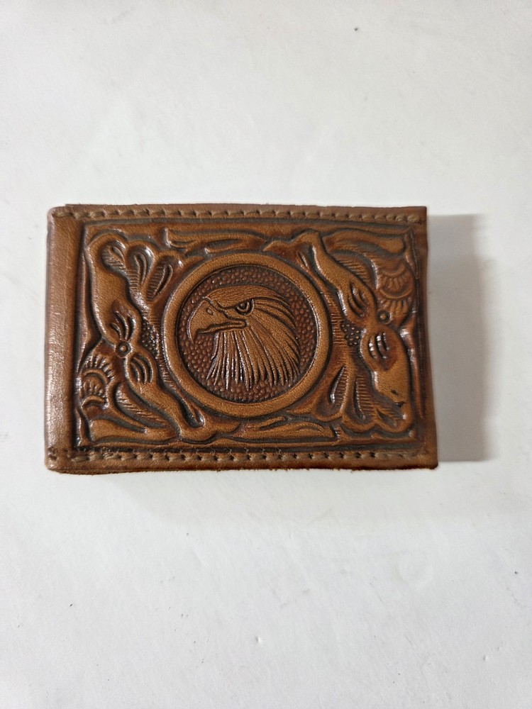 Eagle Tooled Leather Belt Buckle Western Cowboy Style hidden money compartment