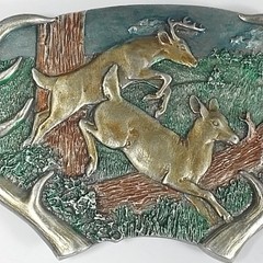 Bergamot Brass Belt Buckle 1977 Y144 Deer Outdoors Western 70s Vintage Sportsman