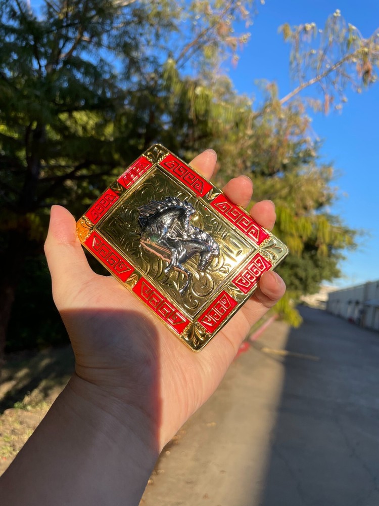 Western Buckle Gold Silver Red Running Horse Cowboy 2 » Hebilla Vaquero