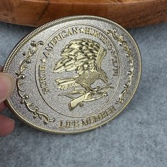 North American Hunting Club Life Member Belt Buckle Gold Silver Eagle Rifle Oval