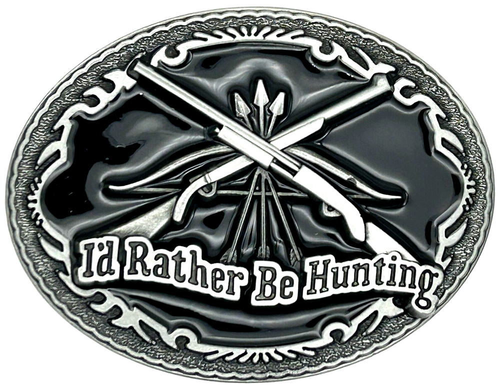 I&rsquo;d Rather be Hunting Rifles Hunter Black Enameled Belt Buckle