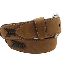 Nocona Tan Brown Leather Belt 36 Western Braided Silver Concho Floral Buckle
