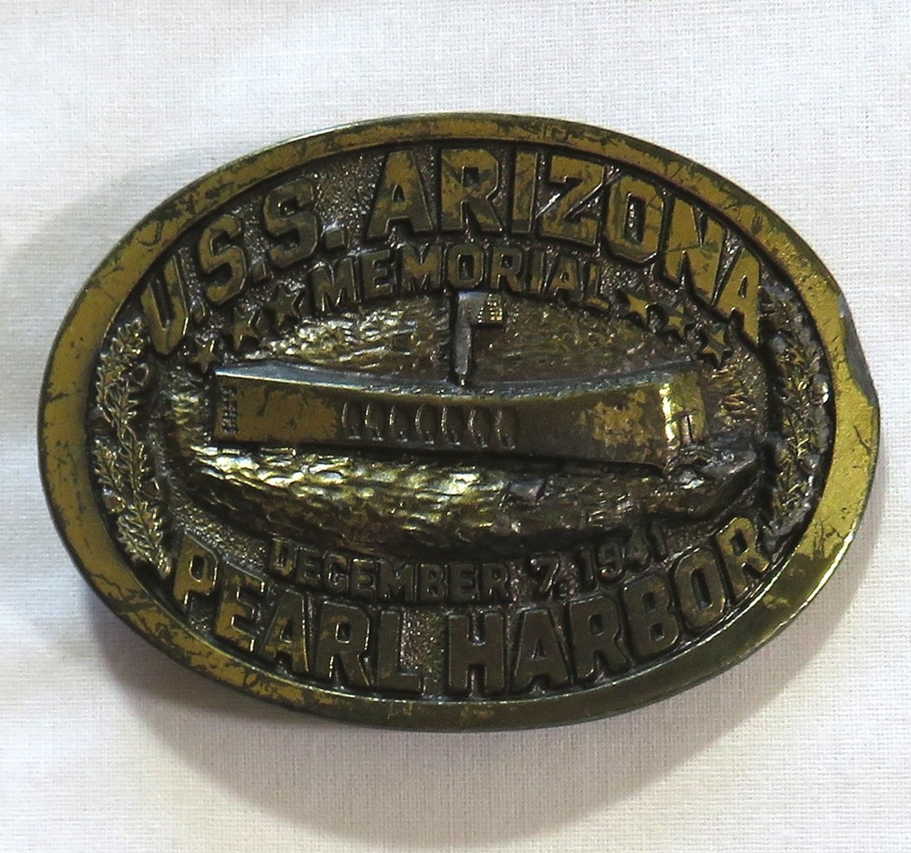 USS Arizona Memorial Vintage Belt Buckle 1983 Pearl Harbor Military #832