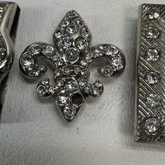 Laly Design Buckle 6 Pc Set Silver Tone Metal Rhinostone Fleur de Lis Tip