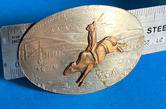 Vintage German Silver Western Cowboy Bull rider Rodeo Belt Buckle