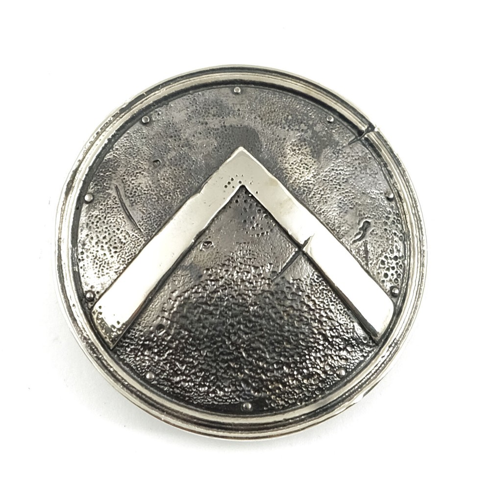 German silver belt buckle Spartan Shield, Ancient military Greece warrior buckle