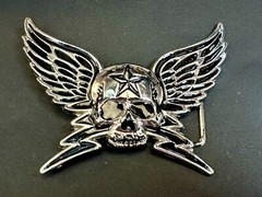 Winged Skull with Stars Reflective Gothic Punk Motorcycle Biker Belt Buckle