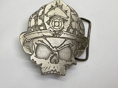 Firefighter Fireman Skull Wearing Helmet Promo Black Helmet Apparel Belt Buckle
