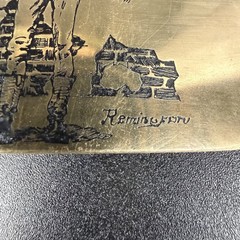 Vtg Remington Brass Belt Buckle Western Cowboy Ruins Girl Cat Etched Signed