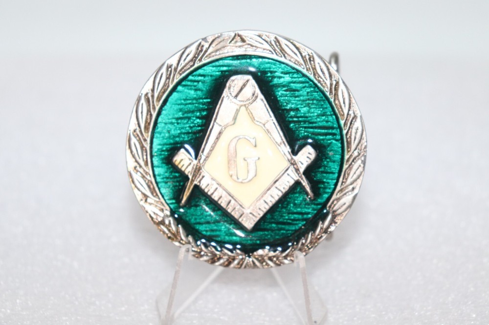 FREEMASON « G » BELT BUCKLE with Green Enamel Men’s Belt Buckle-Masonic 2008