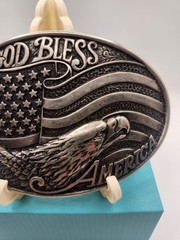 Nocona Men&rsquo;s Western Oval Belt Buckle Flag Eagle Antique Finish MPN 37016