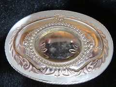 Silvertone Oval Engraved Belt Buckle Free Shipping