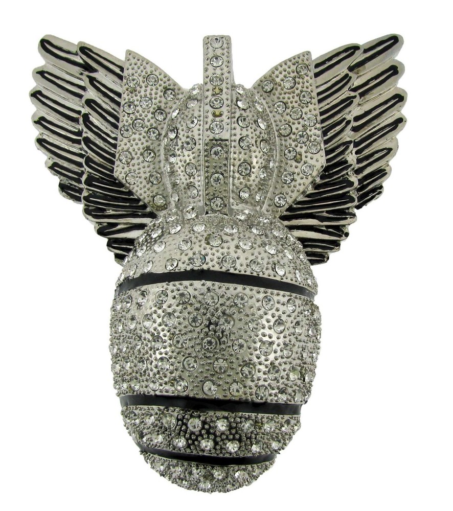 Grenade Belt Buckle US Military Memorial Veteran Day Wings Silver Iced Style New