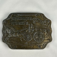 Vintage Bergamot Brass Works America’s Heroes Fire Dept Boston Brass Belt Buckle
