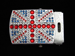 OC15140 REALLY NICE **UNION JACK** CRYSTALS DESIGN SILVERTONE BELT BUCKLE