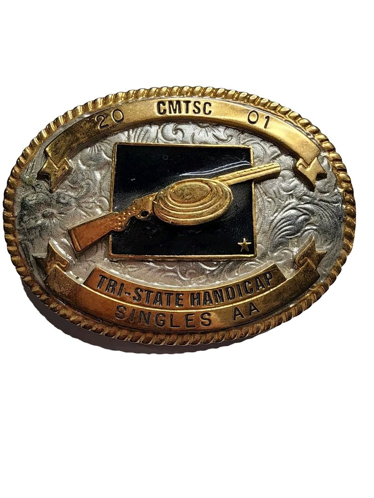 Vintage 2001 Cheyenne Trap And Shoot Club Champion Trophy Belt Buckle Singles AA