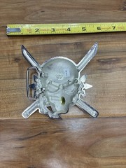 Skull Belt Buckle Red / Silver Skeleton Metal Gothic Tattoo Crossed Swords 4×4.5