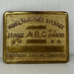 Vintage Bowling League Belt Buckle ABC Award Brass RARE Most Improved Average