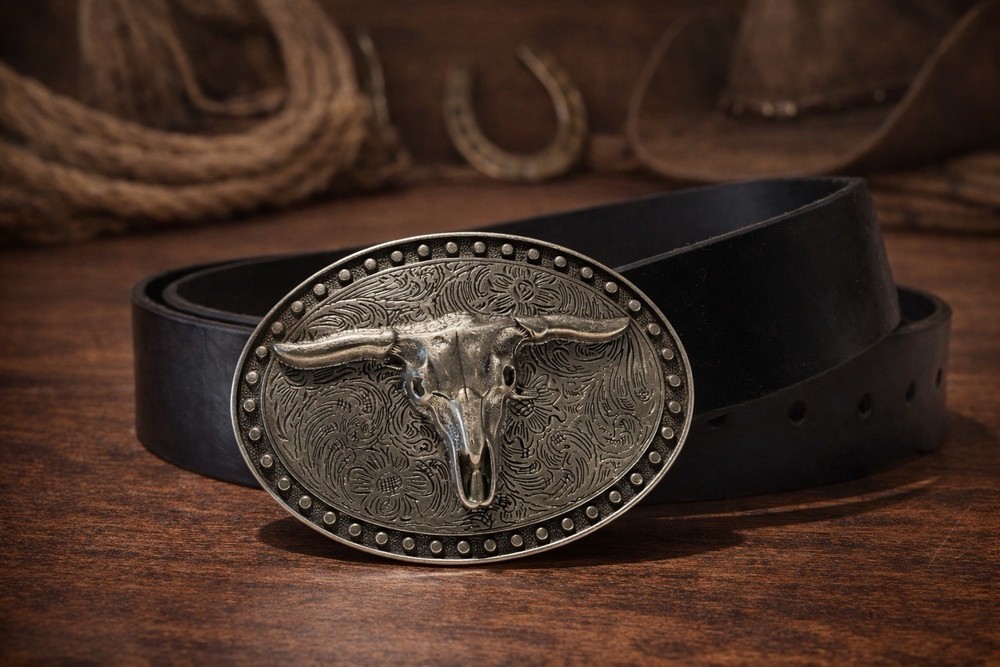 Longhorn Skull Belt Buckle | Antique Silver Finish, Fits 1.5&Prime; Belt
