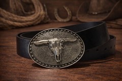 Longhorn Skull Belt Buckle | Antique Silver Finish, Fits 1.5&Prime; Belt