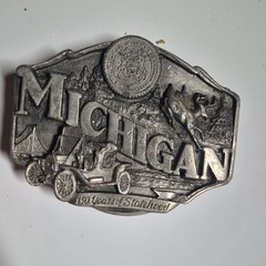 Lot of 3 Michigan 150 Years Statehood Limited Edition Silver Belt Buckles 1.5&Prime;
