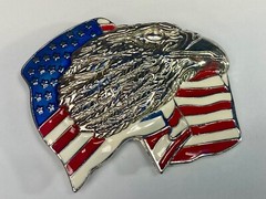 Patriotic American Eagle Head over wavy USA American Flag 4&Prime; belt buckle