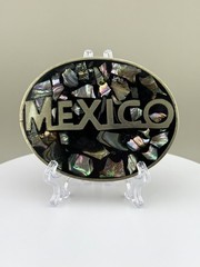 Mexico Abalone Mosaic Belt Buckle Oval Iridescent Inlay 1970s