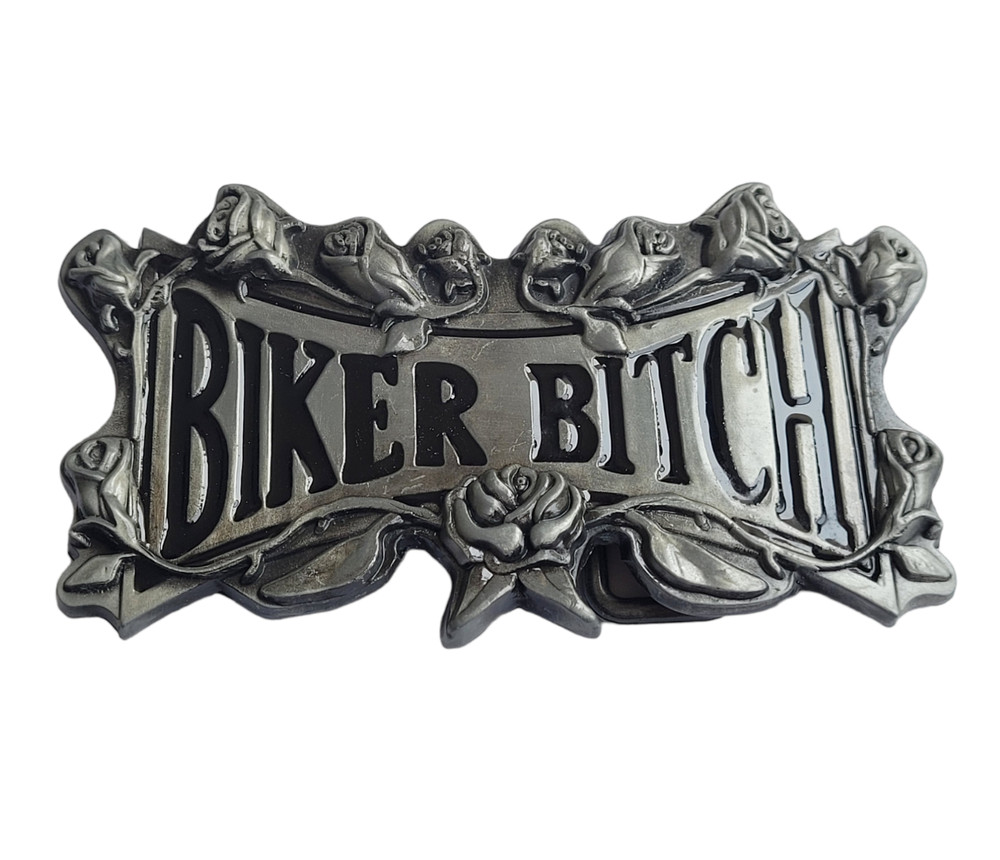 Silver Finish Biker Belt Buckle – Biker Belt Buckle – Biker Bitch & Rose