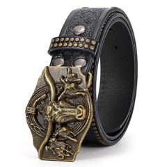 TRIWORKS Western Leather Belt for Men Cowboy Cowgirl Fit Size 34&Prime;-37&Prime;, Black