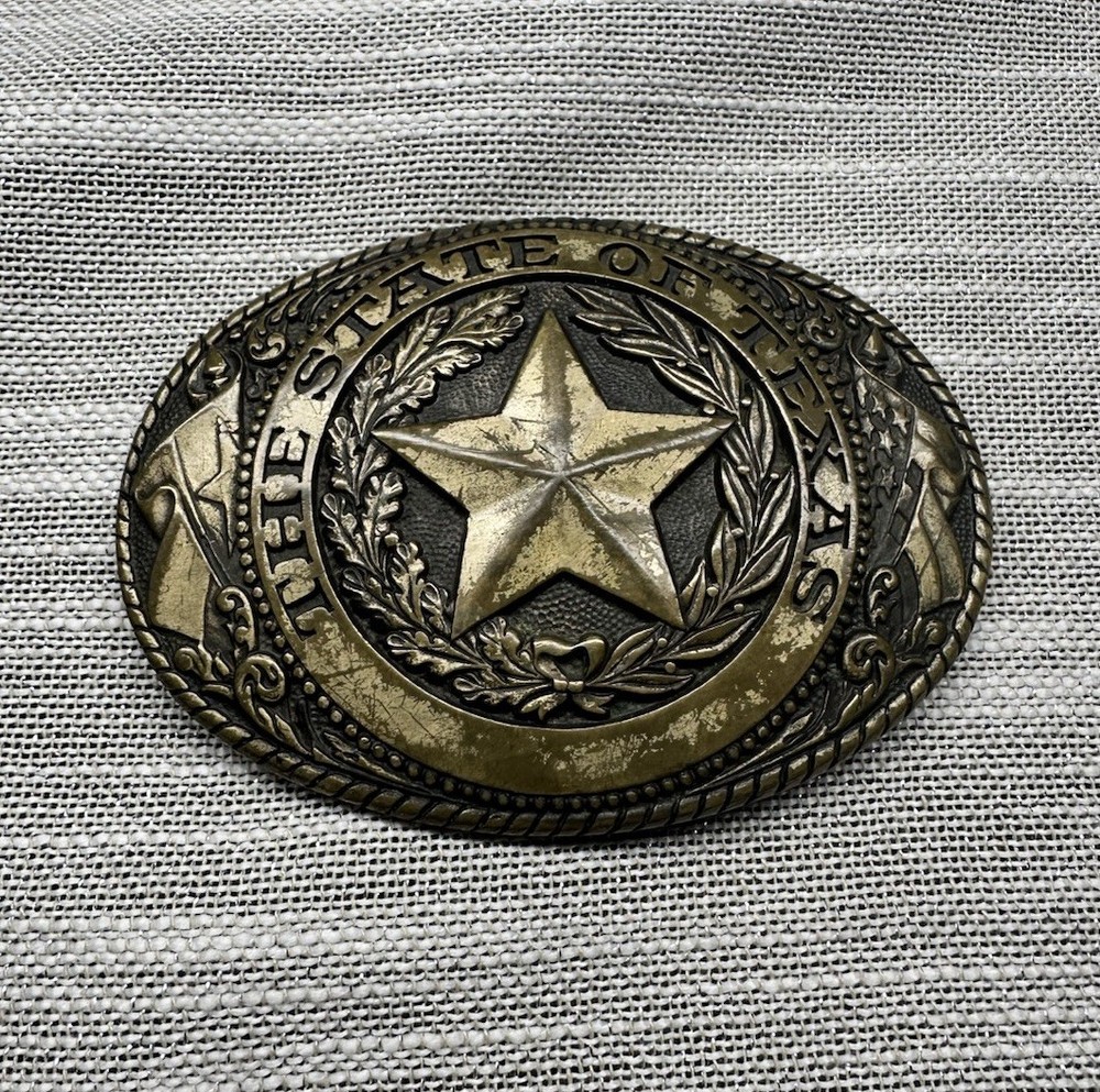 vintage STATE OF TEXAS belt buckle TONY LAMA lone star WESTERN Rodeo BRASS