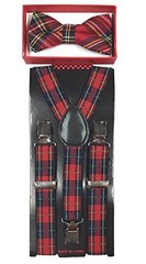 Red Plaid Tartan Suspenders & Bowtie Matching Set Baby Toddler Kids Wedding