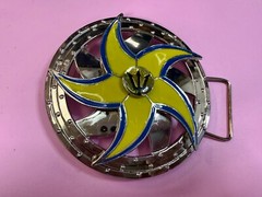 Spinning Arrow Yellow Star Circle Neptune Symbol Round Spinner Large Belt Buckle