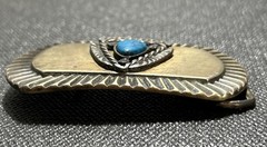 VINTAGE FAUX TURQUOISE NATIVE AMERICAN THEME BRASS BELT BUCKLE *Read