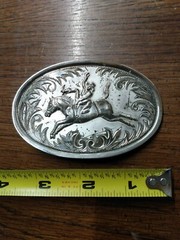 Western Style Silver Plated Belt Buckle- Horse & Rider (Stamped 1028) « LB »