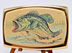 Solid Brass Scrimshaw style Bass belt buckle