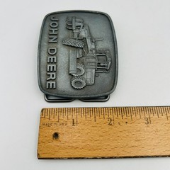 John Deere Motor Grader Belt Buckle Pewter Tone Tractor 1978 Vintage No Wear