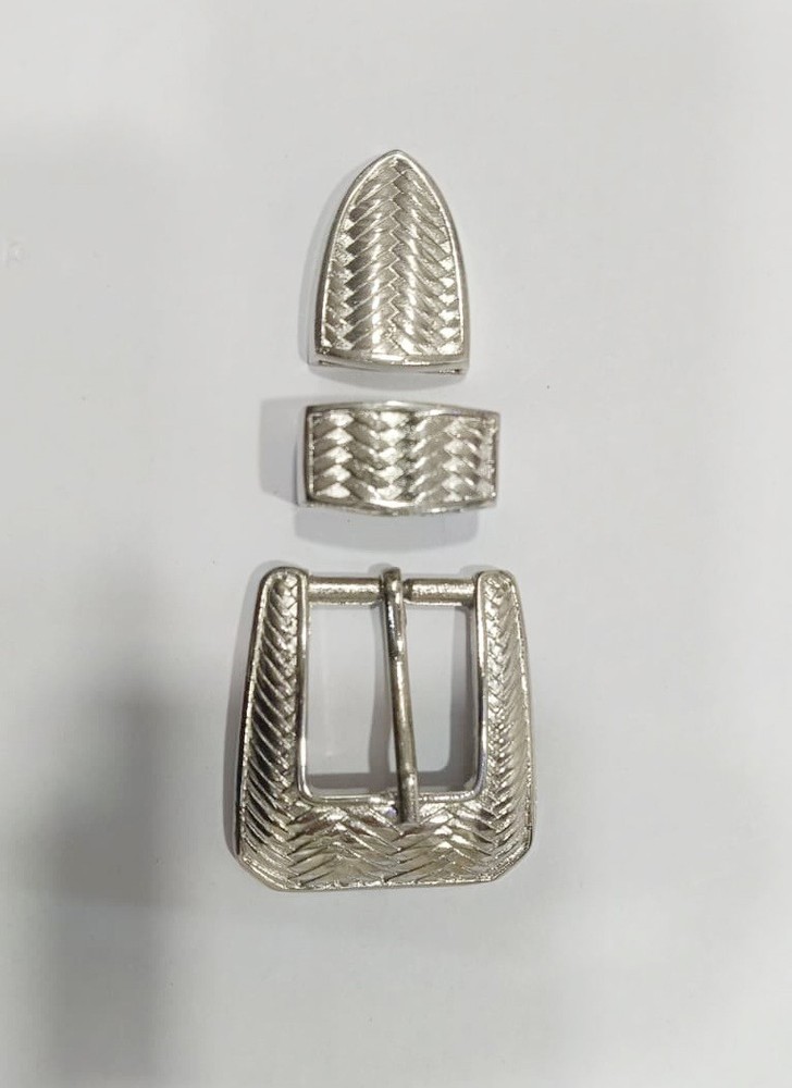 Western 3 piece buckle set Silver color 1 in 25mm cowgirl brass buckle