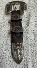 Vogt Sterling Silver 14K Gold Ruby Engraved Western Floral Belt Buckle 1.5 in