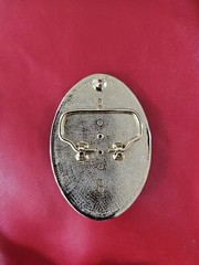 Brown Stone Goldtone Floral Etched Metal Belt Buckle Accessory